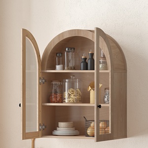 Kabinet Dinding Lengkung, Kabinet Penyimpanan Dinding Berlapis Kayu dengan Rak yang Dapat Disesuaikan, Kabinet Dinding Mengambang Dekoratif - Product Image 4
