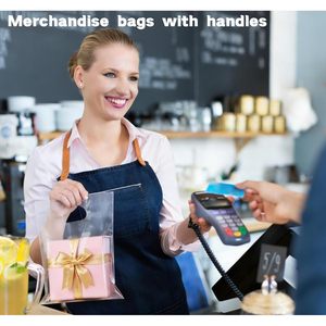 Clear <b>Plastic</b> Gift <b>Bags</b> With Handles 9x12 Inches 100 Pack For Shopping And Merchandise <b>Storage</b> - Product Image 3