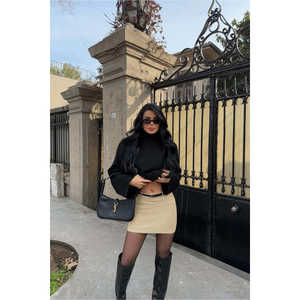 Empire Waist for Cream Denim Skirt <b>Pocket</b> Detail <b>Belt</b> Casual Western Apparel Machine Woven Fabric XS-XXL Sizes Washed Technics - Product Image 3