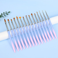 Juego de 15 Pinceles para Decoración de Uñas en Degradado Rosa y Azul, Pincel de Cristal para Salón con Mango Acrílico, Material de Nailon, Herramientas para Uñas