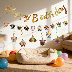 608412 Set Decorazioni per Festa di Compleanno per Cani: Adorabili Decorazioni Pendenti a Forma di Testa di Cucciolo con Spirali per Amanti dei Cani - Product Image 1