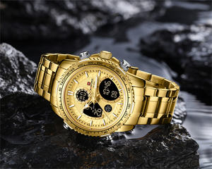 นาฬิกา <span class=keywords><strong>NAVIFORCE</strong></span> 9182 GG สีทอง จอแสดงผลคู่ สำหรับผู้ชาย สายสแตนเลส กันน้ำ นาฬิกาสปอร์ต นาฬิกาข้อมือแบบกำหนดเอง Relogio Masculino - Product Image 3