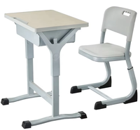 Ensemble Chaise et Bureau Scolaire Moderne en Métal Réglable avec Base en T, Table d'Étude Monocolonne avec Boîte à Livres, Mobilier Étudiant Durable
