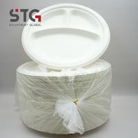 STG Custom 10 inch 3-delige ronde bagasse composteerbare wegwerp borden CE gecertificeerd voor feestjes en evenementen, BSCI fabriekaudit geslaagd