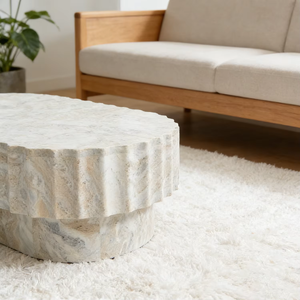 طاولة قهوة فاخرة مصممة بشكل بيضاوي من الترافرتين |   أثاث غرفة المعيشة - Product Image 2