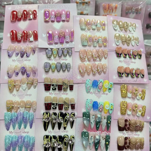 Uñas Postizas de Moda Europea y Americana, Coloridas, con Flores 3D, Estilo Francés, Hechas a Mano, en Oferta 2026 - Product Image 1