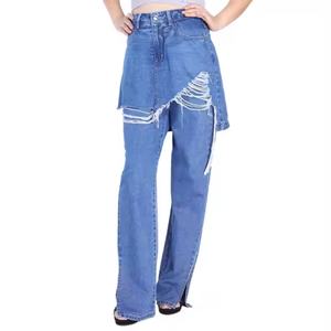 Jeans Baggy de Verano de Alta Calidad, Doble Capa, Diseño Patchwork, Estilo Desgastado, Corte Recto para Mujer - Product Image 2