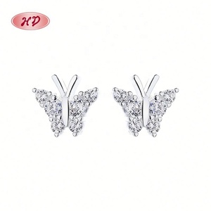 Boucles d'oreilles clous papillon de luxe en argent sterling 925 pour femme avec zircon cubique - Bijoux de style vintage pour anniversaire et fête - Product Image 2