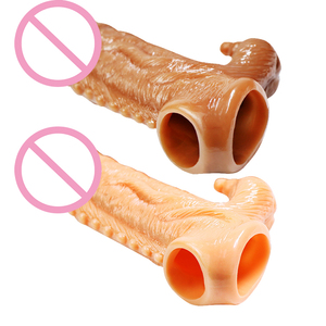 Lootee JA-YJT01 Men Silicone Delay Ejaculation Realistic <strong>Penis</strong> <strong>Cover</strong> Reusable Extender Sleeve with <strong>Vibrator</strong> - Product Image 4