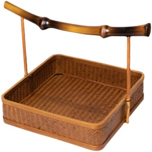 Handmade Bamboo Woven Rectangle Tea Snack Tray With Handle Chinese Style Food Container Storage Box - Product Image 5