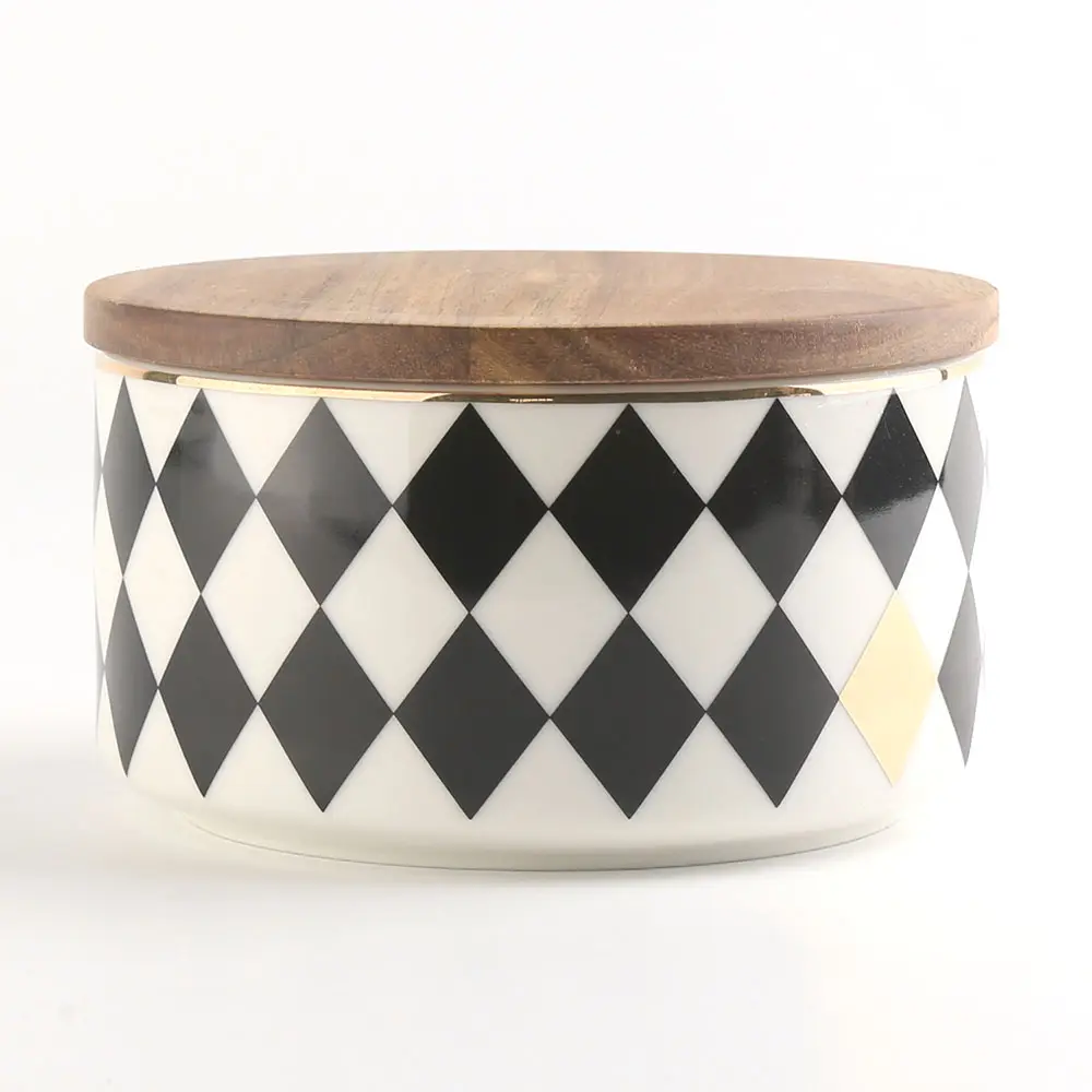 780ミリリットル27.5オンスRound Ceramic Porcelain Cookie Biscuit Candy Storage Jars With Wooden Lid Sets