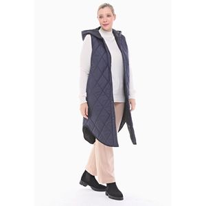 Marineblaue Gesteppte Pufferweste für Damen Ärmellose Lange Wattierte Weste - Product Image 3