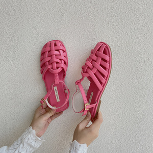 French-style open-<b>toe</b> lace-up sandals 2026 new summer woven <b>flat</b> shoes retro beach Roman shoes - Product Image 5