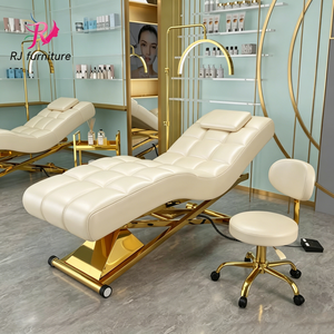 Luxury 3 Motor Electric Beauty Bed SPA White Gold Frame Massage Bed Curved Eyelash Bed Salon Furniture - Product Image 1