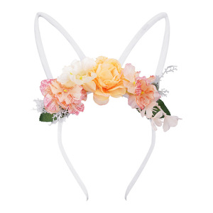 Serre-tête floral pour enfants avec oreilles de lapin, joli cerceau à fleurs artificielles pour fête, festival, accessoires pour cheveux d'enfants - Product Image 4
