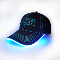 Gorras de Béisbol Suaves de Algodón con Luz LED Intermitente / Gorras Deportivas de 6 Paneles con Visera Curva para Conciertos