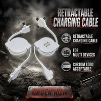 Cable de Carga Retráctil con Múltiples Interfaces, Tipo-C, Micro USB, Portátil, con Logotipo Personalizado, Regalo Promocional
