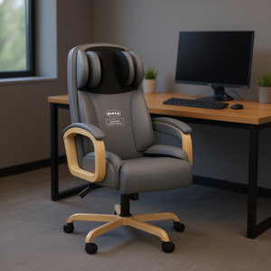 Sedia da Ufficio OIREA in Ecopelle Grigia con Funzione Massaggio e Base in Legno, Poltrona Direzionale - Product Image 2