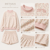 Ensemble de sweat-shirt surdimensionné à col montant côtelé rose à imprimé floral pour femme, avec short décontracté assorti, pull en coton, ensemble 2 pièces