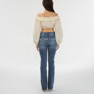 Jeans en denim personnalisés pour filles, style streetwear étoilé, délavé à l'acide, coupe boyfriend ample taille basse - Product Image 3