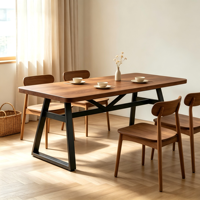 Table à manger rectangulaire moderne en noyer, avec structure en acier noir stable, pour la maison et les restaurants