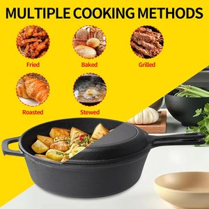 Vente directe usine – Poêle double combinée 2-<span class=keywords><strong>en</strong></span>-1 <span class=keywords><strong>en</strong></span> <span class=keywords><strong>fonte</strong></span> pré-culottée pour la cuisson - Product Image 5