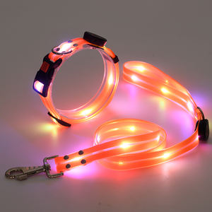 <span class=keywords><strong>2026</strong></span>년형 USB 충전식 <span class=keywords><strong>LED</strong></span> 개 목걸이, 솔리드 패턴 나일론 소재, 리본 장식으로 색상 변경 가능 - Product Image 1