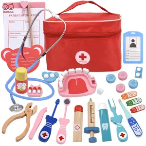 Kit médical de jeu de simulation pour enfants, Kit de dentiste en bois, jouet de médecin d'éducation réaliste avec sac de transport