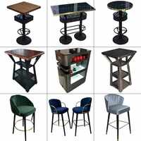 Table haute et chaises de bar vintage personnalisées en acier inoxydable avec plateau en verre
