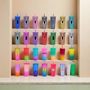 Promotional Drinkware Custom Logo Reusable Diamond <b>Drinking</b> Cups 24 oz Multi Colors Matte Durian Tumbler with Lid and <b>Straw</b> - Product Image 1