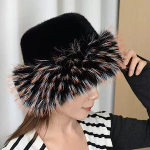 Gorro de punto de piel sintética para mujer, cálido y esponjoso, con borde de piel de zorro, estilo domo, para esquí, informal, para otoño e invierno, para exteriores, gorros cálidos, personalizable - Product Image 3