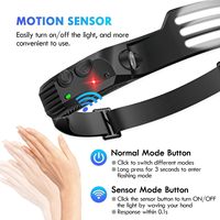 Linterna Frontal LED de Emergencia Ligera, Recargable por USB, Impermeable, 350 Lúmenes, COB, 230 Grados, Regulable, con Sensor de Movimiento, Luz Blanca Cálida