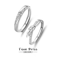 Bague ajustable en argent sterling S925 avec zircone cubique, motif blé, pour couple, bijoux d'anniversaire et de mariage
