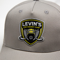 Gorra Deportiva Gris Personalizada Sin Estructura, Logotipo Bordado de Casco de Hockey y Escudo, Gorra Ajustable para Equipo de Hockey sobre Hielo