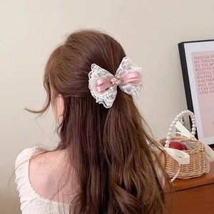 <b>Sweet</b> and gentle ribbon hair tie with bow, hair clip, spring clip, top clip, girly lace <b>flower</b> head accessory - Product Image 4