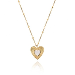 Collar de Acero Inoxidable con Colgante de Corazón y Cuentas Doradas, Cadena con Candado de Amor de un Solo Lado - Product Image 1