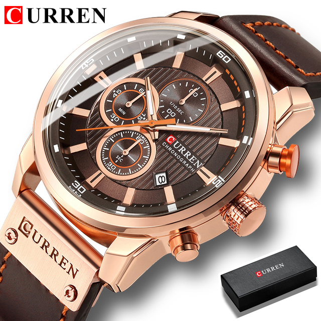 Curren 8291 Wholesale Men's Quartz Watch Luxury Chronograph Waterproof Clock Leather Strap Wristwatch for Reloj Montre Homme Men