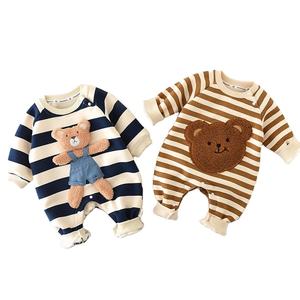 Kış bebek tulum kalınlaştırmak astar erkek giysileri çizgili kız tulumlar ayı kıyafet lbc - Product Image 1