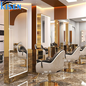 Mueble de exhibición de acero inoxidable KISEN para salón, tocador y estantes de almacenamiento con LED bidireccional para maquillaje en el baño, para uso en barberías. - Product Image 2