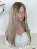 Perruque en dentelle de cheveux humains juifs, pré-épilée, avec nœuds blanchis, couleur blond platine, pour femmes, de fournisseur russe spécialisé en perruques