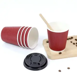 JIANI 8OZ 12OZ 16OZ gobelet en papier ondulé jetable pour café gobelet en papier pour boisson chaude avec poignée gobelet en papier ondulé avec couvercles
