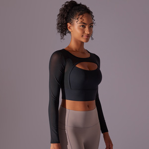 Top court à manches longues pour femmes, boléro ouvert sur le devant, chemises courtes de yoga, de sport, couverture d'épaules d'épaules. - Product Image 3
