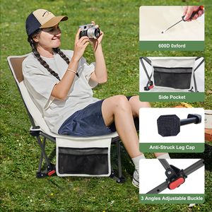 Silla de Playa Plegable, Reclinable y Portátil, con 2 Niveles de Ajuste y Bolsillo Lateral, para Exteriores, Patio, Jardín y Playa - Product Image 6