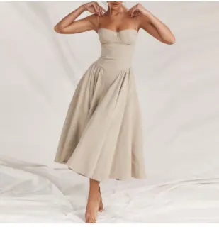 CHICEVER gaun panjang tanpa lengan wanita, gaun 2023 pinggang tinggi kerah persegi modis