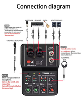 TEYUN Q12 Interface audio USB Métal Carte son 2 canaux Console de mixage Arrangement d'enregistrement Table d'harmonie