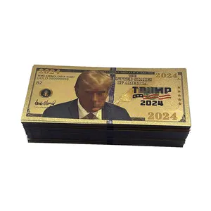 Kostenloser Versand Zoll 2024 Amerika 45. Präsident Donald Trump Souvenir Kunststoff 24K Goldfolie plattierte Banknote