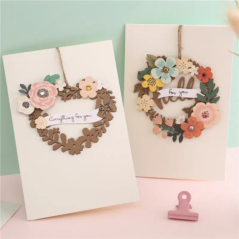 6 diseños de lujo hecho a mano decoración de color de impresión de tarjeta de Gracias tarjetas de feliz cumpleaños, tarjeta de felicitaciones