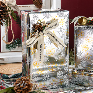 Double-Sided Metallized Gift Wrapping <b>Paper</b> Snowflake <b>Pattern</b> Silver Gold Waterproof for Holiday Packaging - Product Image 1