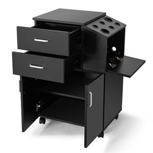 Black <b>Wood</b> Salon Trolley Barber Shop Utility Cart Beauty Studio Storage Stand with Drawer and Cabinet <b>Wheels</b> - Product Image 6