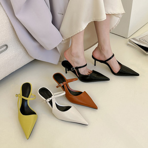 Summer New Sexy Baotou Shoes <b>Pointed</b> Shallow Mouth Thin High Heels Solid Color Women's Shoes - Product Image 4